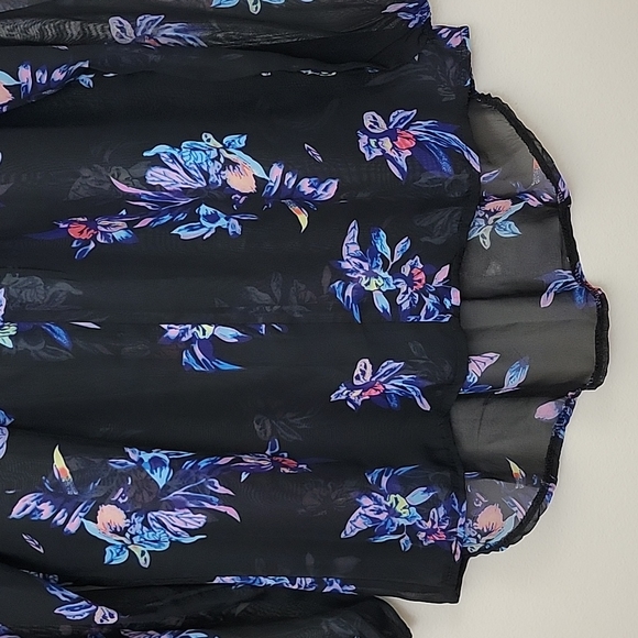Face Face Black Floral Print Sheer High Low Blouse S - Picture 3 of 12